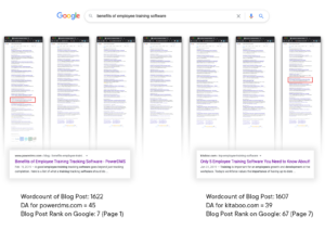 search rank comparison, page 1 vs page 7